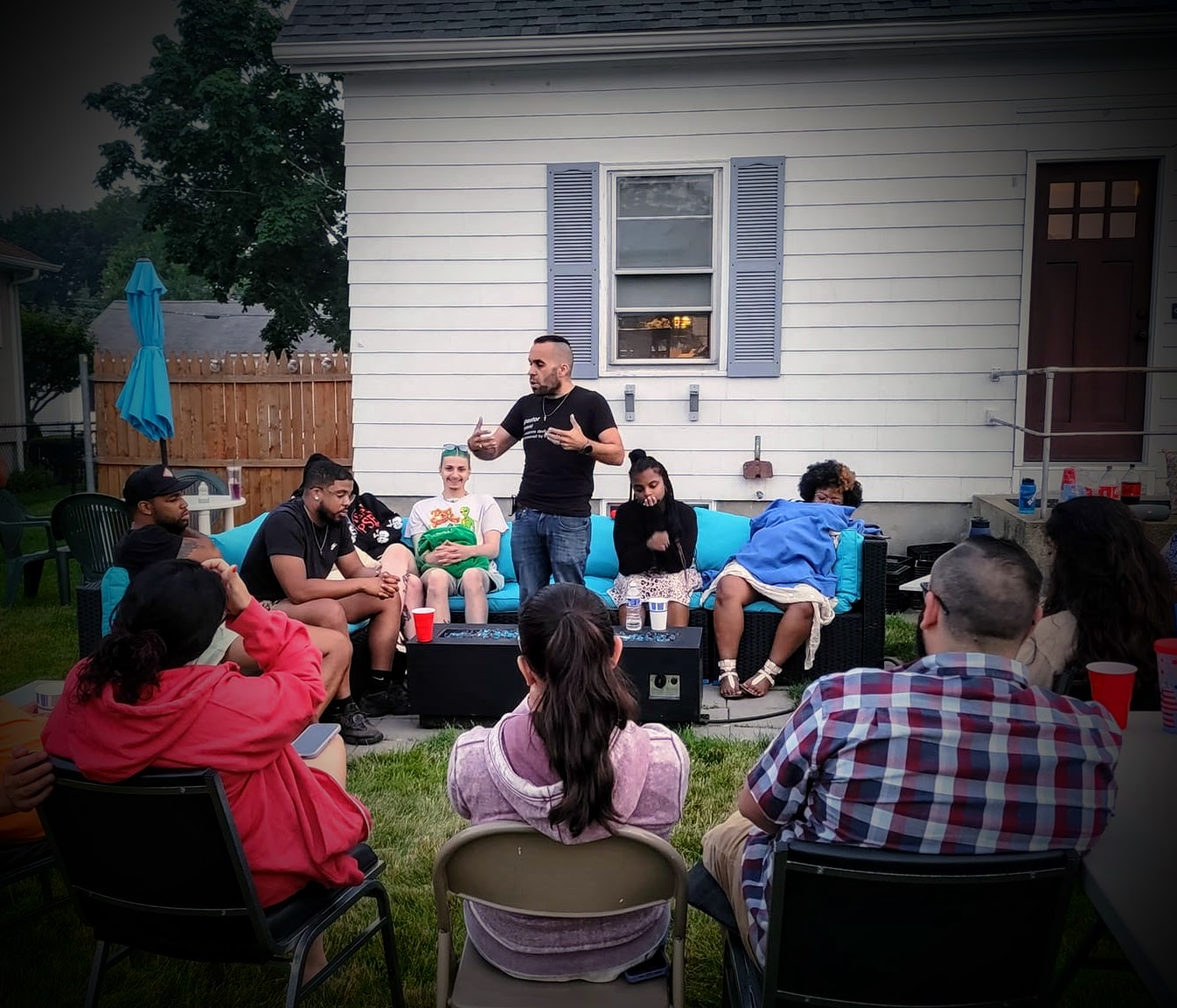 Small group gathering in a home setting